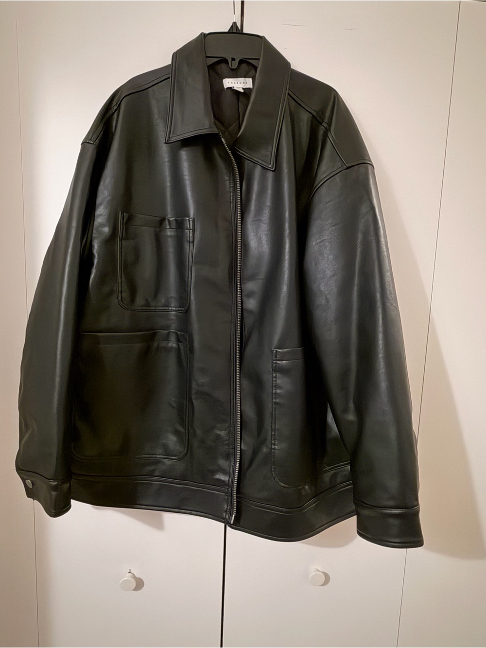 Topshop Black Leather Zip Bomber Jacket